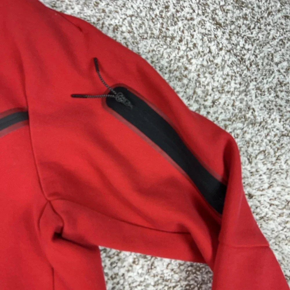 Nike Jacket Mens Medium Red Hooded Full Zip Tech Fleece Hoodie Running Gym Logo